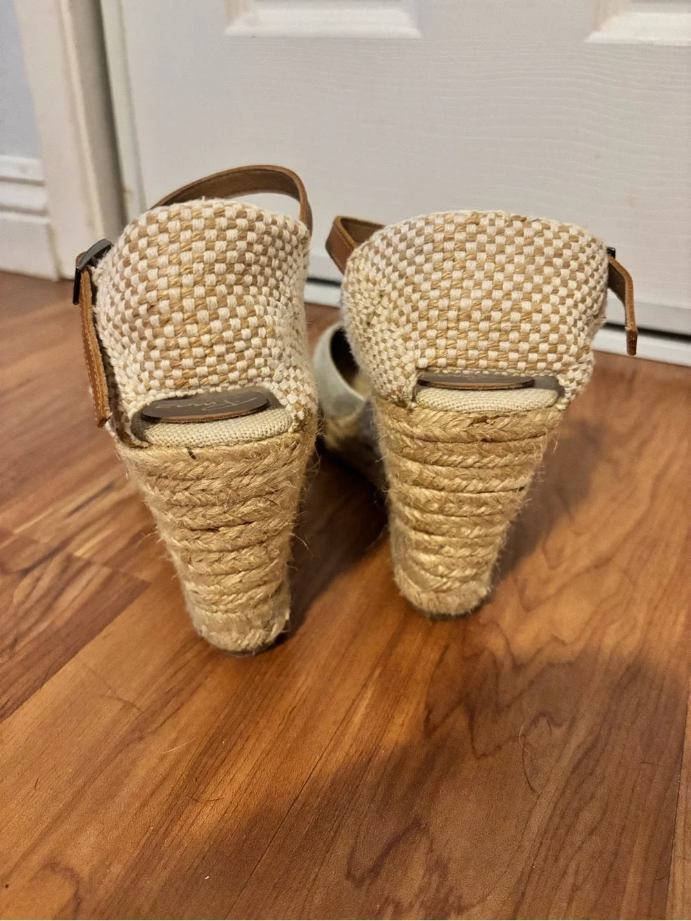 Neutral Cream Suede Espadrille Wedge Sandals with Ankle Strap